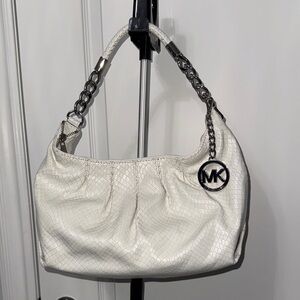 Michael Kors Erin Y2K White Leather Snakeskin Texture Shoulder Bag